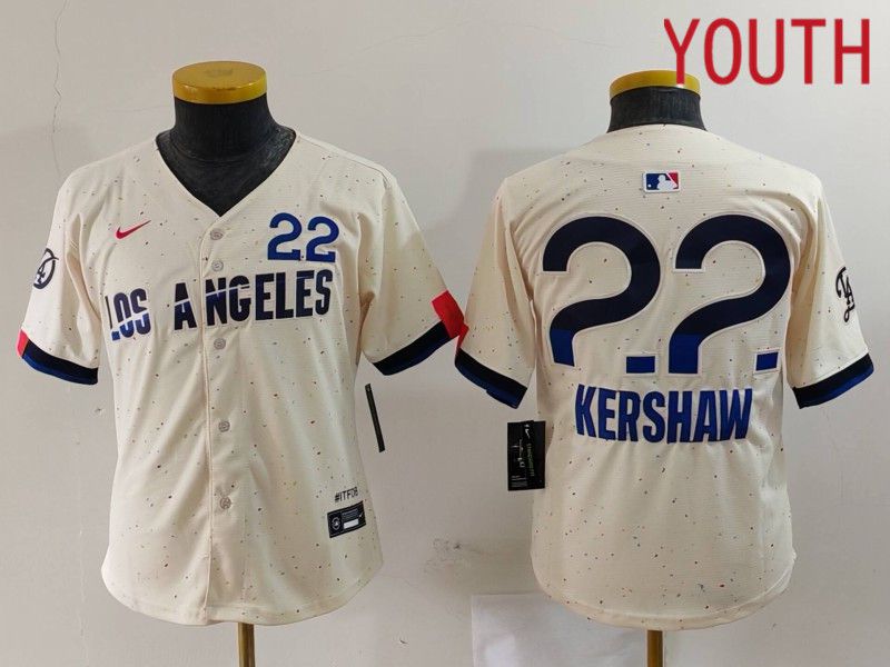 Youth Los Angeles Dodgers #22 Kershaw Cream Fashion Nike Game MLB Jersey style 703